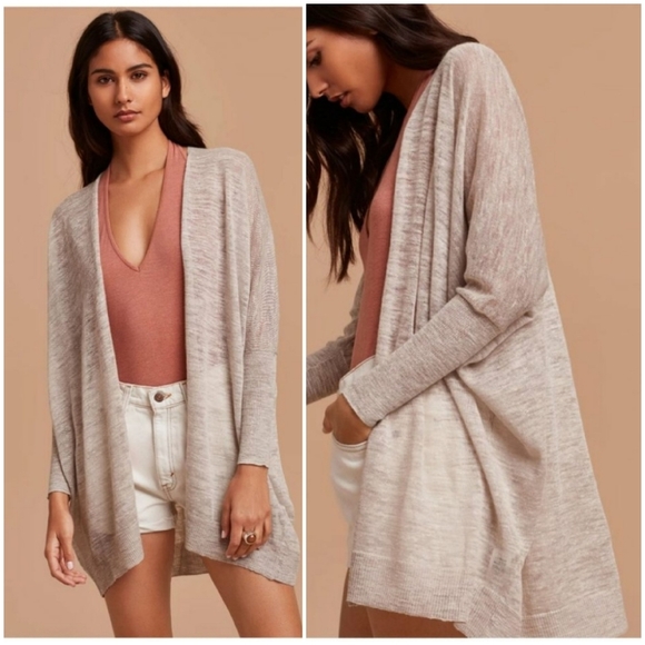 Aritzia Sweaters - Community Gillams Taupe Lightweight Linen Blend Relaxed Fit Cardigan
